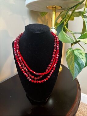 LOFT Red Multi-Strand Beaded Necklace